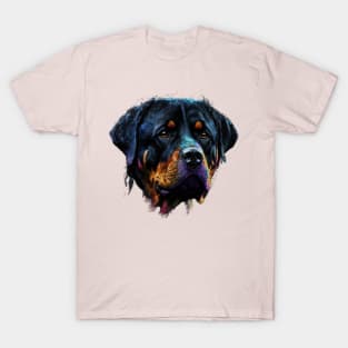 Rottweiler Dog Face Watercolor Colorful Art Hand Drawn T-Shirt